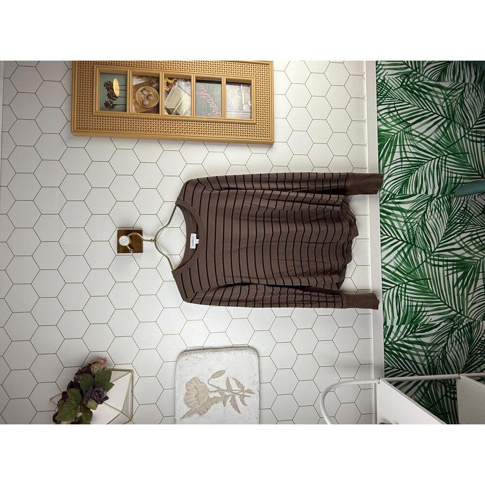 Evereve Brown and Black Striped Long Sleeve T-Shirt - Size - Small